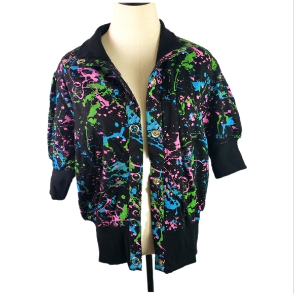 Madrag Womans Paint Splatter Graphic Print Short Sleeve Jacket /Top Size 3X - Picture 1 of 5